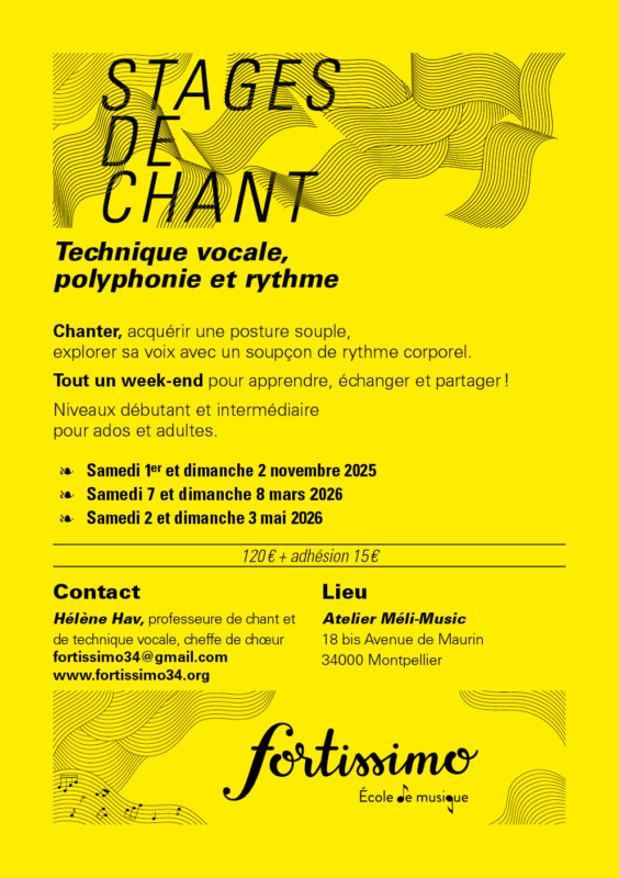 3 STAGES de CHANT : 1er-2 nov 2025 /7-8 mars 2026 / 2-3 mai 2026